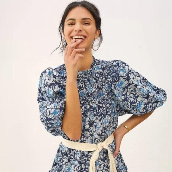 NEW Anthropologie Love the Label Andrea Blue Puff Sleeve Mini Dress - Picture 3 of 15